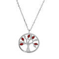 Collier en argent rhodi&eacute; cha&icirc;ne avec pendentif arbre de vie couleur rouge et oxydes blancs 40+5cm