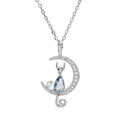 Colliers sur Artemare : Collier en argent rhodi&eacute; cha&icirc;ne avec pendentif demi lune et chat en oxyde bleu 40+5cm