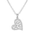 Collier en argent rhodi&eacute; cha&icirc;ne avec pendentif coeur filigrane contour oxydes blancs sertis 40+5cm