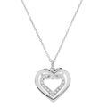 Collier en argent rhodi&eacute; cha&icirc;ne avec pendentif double coeur avec noeud et oxydes blancs sertis 42+3cm