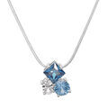 Collier en argent rhodi&eacute; cha&icirc;ne avec pendentif 3 oxydes bleus et blanc 42+3cm Artemare