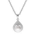 Collier en argent rhodi&eacute; cha&icirc;ne avec pendentif forme de goutte Perle de culture d'eau douce blanche 8mm et contour oxydes blancs sertis 42+3cm