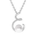 Collier en argent rhodi&eacute; cha&icirc;ne avec pendentif spirale et Perle de culture d'eau douce blanche 9mm et oxydes blancs sertis 42+3cm Artemare