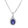 Collier en argent rhodi&eacute; cha&icirc;ne avec pendentif pierre bleue suspendue sur barrette et contour oxydes blancs sertis 42+3cm Artemare