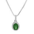 Collier en argent rhodi&eacute; cha&icirc;ne avec pendentif pierre verte suspendue sur barrette et contour oxydes blancs sertis 42+3cm Artemare