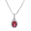 Collier en argent rhodi&eacute; pendentif cha&icirc;ne avec pendentif pierre rouge suspendue sur barrette et contour oxydes blancs sertis 42+3cm