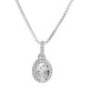 Collier en argent rhodi&eacute; cha&icirc;ne avec pendentif pierre blanche suspendue sur barrette et contour oxydes blancs sertis 42+3cm