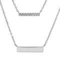 Collier en argent rhodi&eacute; cha&icirc;ne double avec pendentifs rectangulaire 1 avec oxydes blancs sertis et 1 lisse 40+5cm Artemare