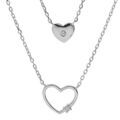 Collier en argent rhodi&eacute; cha&icirc;ne double avec pendentifs coeur 40+5cm