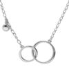 Collier en argent rhodi&eacute; cha&icirc;ne avec pendentif double cercle entrem&eacute;l&eacute; et pampille boule 40+5cm