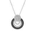 Collier en argent rhodi&eacute; massif cha&icirc;ne avec pendentif anneau c&eacute;ramique noire et pastilles oxydes blancs sertis 40+5cm Artemare