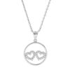 Collier en argent rhodi&eacute; cha&icirc;ne avec pendentif cercle double coeur pav&eacute;s d'oxydes blancs 40+5cm