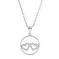 Collier en argent rhodi&eacute; cha&icirc;ne avec pendentif cercle double coeur pav&eacute;s d'oxydes blancs 40+5cm Artemare