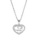 Collier en argent rhodi&eacute; cha&icirc;ne avec pendentif coeur contour oxydes blancs sertis 40+5cm