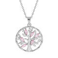 Collier en argent rhodi&eacute; cha&icirc;ne avec pendentif arbre de vie oxydes et oxydes roses clairs 40+4cm Artemare