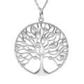Colliers sur Artemare : Collier en argent rhodi&eacute; cha&icirc;ne avec pendentif m&eacute;daille d&eacute;coup&eacute;e arbre de vie 30mm oxydes blancs sertis 42+3cm