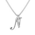 Collier avec pendentif en argent rhodi&eacute; initiale N majuscule avec oxydes blancs sertis longueur 42cm + 3cm