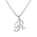 Collier avec pendentif en argent rhodi&eacute; initiale R majuscule avec oxydes blancs sertis longueur 42cm + 3cm