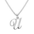 Collier avec pendentif en argent rhodi&eacute; initiale U majuscule avec oxydes blancs sertis longueur 42cm + 3cm Artemare