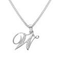 Collier avec pendentif en argent rhodi&eacute; initiale W majuscule avec oxydes blancs sertis longueur 42cm + 3cm