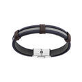 Bracelet en acier et cuir bleu et marron 20cm r&eacute;glable
