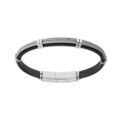 Bracelet en acier et cuir noir double c&acirc;ble gris double fermoir aimant&eacute; Artemare