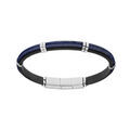 Bracelet en acier et cuir noir double c&acirc;ble bleu double fermoir aimant&eacute; Artemare