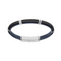 Bracelet en acier et cuir bovi bleu double c&acirc;ble noir - 20cm+1cm double fermoir aimant&eacute; Artemare