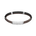 Bracelet en acier et cuir bovi marron double c&acirc;ble noir - 20cm + 1cm double fermoir aimant&eacute; Artemare