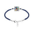 Bracelet Stella Mia en acier cordon bleu pastille carr&eacute;e mosaique multi couleur et Nacre 16+3cm