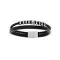 Bracelet en acier et cuir bovin 2 rangs avec tresse noire et perles acier double fermoir 20cm +1cm Artemare