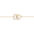 Bracelet en plaqu&eacute; or cha&icirc;ne avec double coeur entrelac&eacute; oxydes blancs sertis 16+2,5cm
