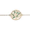 Bracelet en plaqu&eacute; or cha&icirc;ne avec arbre de vie et oxydes vert 16+3cm Artemare
