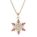 Collier en plaqu&eacute; or cha&icirc;ne avec pendentif flocon de neige oxydes blancs et roses 42+3cm