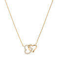 Collier en plaqu&eacute; or cha&icirc;ne avec pendentif double coeur entrelac&eacute; oxydes blancs sertis 42+3cm