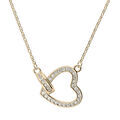 Collier en plaqu&eacute; or cha&icirc;ne avec pendentif coeur pav&eacute; d'oxydes blancs sertis 40+5cm