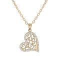Collier en plaqu&eacute; or cha&icirc;ne avec pendentif coeur filigrane contour oxydes blancs sertis 40+5cm
