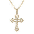 Collier en plaqu&eacute; or cha&icirc;ne avec pendentif croix filigrane oxyde blanc 40+5cm Artemare
