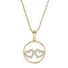 Collier en plaqu&eacute; or cha&icirc;ne avec pendentif cercle 2 coeurs oxydes blancs sertis 40+5cm