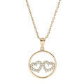 Collier en plaqu&eacute; or cha&icirc;ne avec pendentif cercle 2 coeurs oxydes blancs sertis 40+5cm Artemare