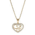 Collier en plaqu&eacute; or cha&icirc;ne avec pendentif coeur contour oxydes blancs sertis 40+5cm