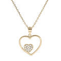 Collier en plaqu&eacute; or cha&icirc;ne avec pendentif coeur &eacute;vid&eacute; petit coeur oxydes blancs sertis 40+5cm