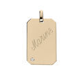 Pendentif en plaqu&eacute; or plaque G.I 25*14mm pans coup&eacute;s &agrave; graver avec oxyde blanc serti Artemare