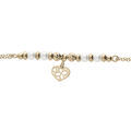 Bracelet en argent et dorure jaune avec pampille coeur et perle blanche de synth&egrave;se 16+3cm