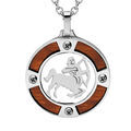 Collier en acier cha&icirc;ne avec pendentif rond zodiaque Sagittaire aspect bois clair et vis cruciforme 50+5cm