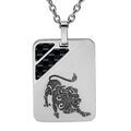 Collier en acier cha&icirc;ne avec pendentif rectangulaire zodiaque Lion 2 bandes carbone 50+5cm Artemare