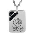 Collier en acier cha&icirc;ne avec pendentif rectangulaire zodiaque Vierge 2 bandes carbone 50+5cm