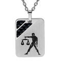 Collier en acier cha&icirc;ne avec pendentif rectangulaire zodiaque Balance 2 bandes carbone 50+5cm Artemare