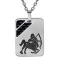 Collier en acier cha&icirc;ne avec pendentif rectangulaire zodiaque Sagittaire 2 bandes carbone 50+5cm Artemare