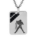 Collier en acier cha&icirc;ne avec pendentif rectangulaire zodiaque Verseau 2 bandes carbone 50+5cm Artemare